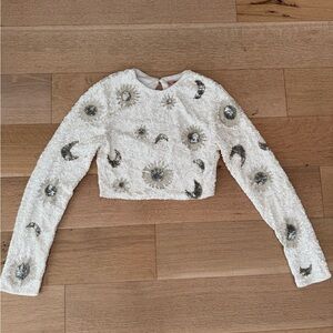 Mumu White and Silver Sequin Top